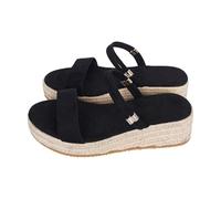 Summer Shoes Sandals Women's Summer Comfortable Platform Sandals Women's Wedge Heel Straw Sandals Open Toe Breathable Beach Shoes Lightweight Espadrilles Large Sizes Wedge Sandals Casual, black, 4 UK