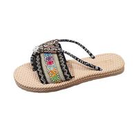 Summer Shoes Women's Bohemian Flat Sandals Summer Open Toe Slip On Flip Flops Clip On Flat Slide Sandals Colourful Beach Shoes Summer Mules with Ethnic Print, multicoloured, 8.5 UK