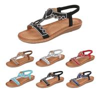 Summer Shoes Women's Comfortable Open Flat Sandals Women's Elegant Rhinestone Beach Shoes Summer Toe Sandals Boho Sandals Glitter Roman Sandals Leisure Women's Sandals Soft Soles Outdoor Sandals, navy