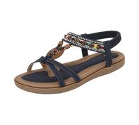 Summer Shoes Women's Elegant Sandals Flat Lightweight Sandals Vintage Roman Sandals with Elastic Band Toe Sandals Soft Soles Beach Shoes Elegant Comfortable Casual Shoes for Summer, blue, 9 UK
