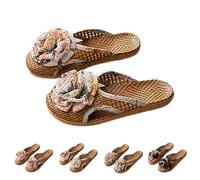 Summer Shoes Women's Sandals with Flowers Rattan Women's Slippers Summer Elegant Slippers Flat Bathing Shoes Slip On Slippers Breathable Flip Flops Lightweight Slippers Wide Feet Beach Slippers, Green