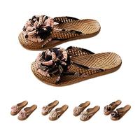 Summer Shoes Women's Sandals with Flowers Rattan Women's Slippers Summer Elegant Slippers Flat Bathing Shoes Slip On Slippers Breathable Flip Flops Lightweight Slippers Wide Feet Beach Slippers, black