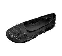 Summer Shoes, Women's Sandals with Lace and Beads, Hand Embroidered, Breathable, Flat Cut, Comfortable and Versatile, Beach Slippers Sandals with Elastic Straps Outdoor Sports, black, 5 UK