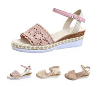 Summer Shoes Women's Wedge Heel Elegant Breathable Espadrilles Sandals Slingback Beach Sandals Linen Braided Casual Shoes Platform Wedge Sandals Comfortable Non-Slip Wedges Sandals, pink, 7 UK