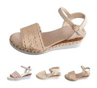 Summer Shoes Women's Wedge Heel Elegant Breathable Espadrilles Sandals Slingback Beach Sandals Linen Braided Casual Shoes Platform Wedge Sandals Comfortable Non-Slip Wedges Sandals, beige, 8.5 UK