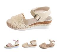 Summer Shoes Women's Wedge Heel Elegant Breathable Espadrilles Sandals Slingback Beach Sandals Linen Braided Casual Shoes Platform Wedge Sandals Comfortable Non-Slip Wedges Sandals, White, 5 UK