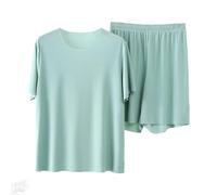 Summer Short-Sleeved Ice Silk Pajamas, Men's and Women's 2-Piece Sets Cooling Pajamas Short Sleeve Pj Shorts Set (B-men-green,XXL)