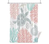 Summer Shower Curtain for Bathroom, Red Aqua Coastal Ocean Sea Turtle Coral Seashell Waterproof Cloth Fabric Bathroom Accessories Set with 12 Rust Proof Plastic Hooks, 56” x 78”