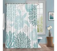 Summer Shower Curtain with 12 Hooks Turquoise Coastal Ocean Sea Turtle Coral Seashell Waterproof Fabric Shower Curtains Sets for Bathroom Bath Decorations, Machine Washable, 36"x78"