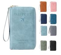 Summer Simple Plain Passport Cases Back to School, Charm Infinite Travel Wallet, Multi-Functional Zipper Travel Card Holder, Blocking Card Holder, for School,Travel, Outdoor (Sky Blue)