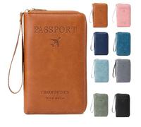 Summer Simple Plain Passport Cases Back to School, Charm Infinite Travel Wallet, Multi-Functional Zipper Travel Card Holder, Blocking Card Holder, for School,Travel, Outdoor (Brown)