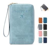 Summer Simple Plain Passport Cases Back to School, Multi-Functional Zipper Travel Card Holder, Travel Wallet, RFID Blocking Card Holder (Sky Blue)