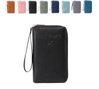 Summer Simple Solid Color Passport Holder Back to School, RFID Blocking Card Holder, Multi-Function Zipper Travel Card Holder (Black)