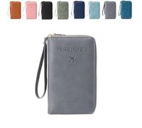 Summer Simple Solid Color Passport Holder Back to School, RFID Blocking Card Holder, Multi-Function Zipper Travel Card Holder (Gray)