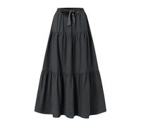 Summer Skirt for Tall Women Casual Flowy A-Line Skirts Elasticated Waist Belted Ladies Skirts Ruffle Swing Long Maxi Skirt Sale Clearance Black