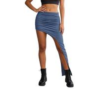 Summer Skirt Women's Short Summer Street Style: Plain Asymmetrical Bodycon Midi Skirt with High Slit for Leisure and Party Basic Party