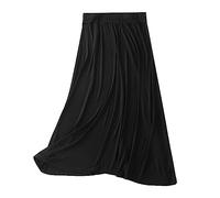 Summer Skirts for Women UK Cotton - Long Skirts for Women UK Plus Size - Maxi Skirt Elasticated Waist Winter Weight Longskirt Petite Solid Color Skirt A Lineskirt Summer Clothes Black