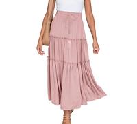 Summer Skirts for Women UK Elasticated Waist Pleated Skirt Knee Length a Line Maxi Skirts Plus Size Drawstring Beach Half Dress Ladies Flowy Hiking Skater Long Dressing Size S-2xl