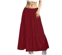 Summer Skirts for Women UK Elasticated Waist Pleated Skirt Knee Length a Line Maxi Skirts Plus Size Drawstring Beach Half Dress Ladies Flowy Hiking Skater Long Dressing Size S-2xl