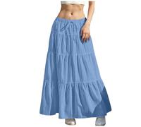 Summer Skirts for Women UK Elasticated Waist Pleated Skirt Knee Length a Line Maxi Skirts Plus Size Drawstring Beach Half Dress Ladies Flowy Hiking Skater Long Dressing Size S-2xl