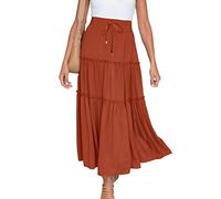 Summer Skirts for Women UK Elasticated Waist Pleated Skirt Knee Length a Line Maxi Skirts Plus Size Drawstring Beach Half Dress Ladies Flowy Hiking Skater Long Dressing Size S-2xl