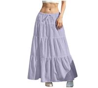 Summer Skirts for Women UK Elasticated Waist Pleated Skirt Knee Length a Line Maxi Skirts Plus Size Drawstring Beach Half Dress Ladies Flowy Hiking Skater Long Dressing Size S-2xl