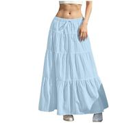 Summer Skirts for Women UK Elasticated Waist Pleated Skirt Knee Length a Line Maxi Skirts Plus Size Drawstring Beach Half Dress Ladies Flowy Hiking Skater Long Dressing Size S-2xl