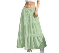 Summer Skirts for Women UK Elasticated Waist Pleated Skirt Knee Length a Line Maxi Skirts Plus Size Drawstring Beach Half Dress Ladies Flowy Hiking Skater Long Dressing Size S-2xl B-Green