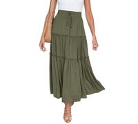 Summer Skirts for Women UK Elasticated Waist Pleated Skirt Knee Length a Line Maxi Skirts Plus Size Drawstring Beach Half Dress Ladies Flowy Hiking Skater Long Dressing Size S-2xl