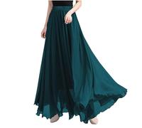 Summer Skirts for Women UK Elegant Chiffon Skirt Party Casual Swing Flowty Skirt High Waist Plain Ruffles A-Line Dress Ladies Solid Color Office Woek Maxi Dress Going Out Long Skirts Dark Blue