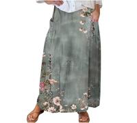 Summer Skirts for Women UK Floral Boho Beach Skirt Vintage Casual Swing Flowty Skirt with Pockets Ladies Plus Size High Waist Skirts Holiday Vacation Party Going Out Dress