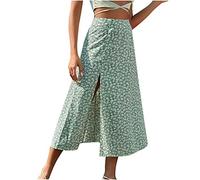Summer Skirts for Women UK Sale Clearance Ladies Floral Print Split Midi Long Length Skirt Casual Swing Flowy Skirt Beach Party Vacation Full Length Skirts Elegant Dress Green