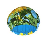 Summer Sky And Sunflowers,Shower Cap Nightcap Double Layer Waterproof Elastic Bath Cap Reusable Hair Cap