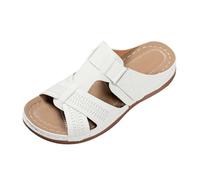 Summer Slip-On Sandals with Knitted Breakthrough Design Heel for Women - Comfortable Beach Mules in Casual Style, White, 8.5 UK