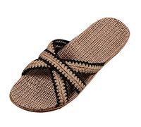Summer Slippers for Women Men UK Unisex Linen Slippers Non-Slip Sliders Indoor Bathroom Shower Slipper Moisture Wicking Flax Slides Open Toe Mule Sandals Slipper Textile Guest Beach Pool Sliders