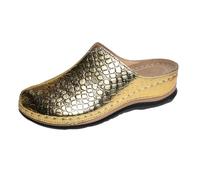 Summer Slippers for Women with Thick Soles and Women's Export Style Crocdoile Patterned PU Slippers Women Plastic Gold, 5