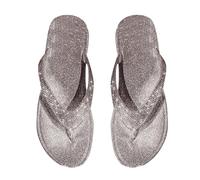 Summer Slippers Toe Separator Casual Flat Shoes Slippers with Rhinestones Flat Heel Elegant Leisure Peep Toe Flip Flop Beach Sandals Wide Feet Slippers for Beach Pool Indoor Outdoor, silver, 6 UK