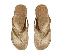 Summer Slippers Toe Separator Casual Flat Shoes Slippers with Rhinestones Flat Heel Elegant Leisure Peep Toe Flip Flop Beach Sandals Wide Feet Slippers for Beach Pool Indoor Outdoor, gold, 6 UK