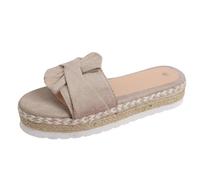 Summer Slippers Women Roman Woven Bow Open Toe Flat Sandal Shoes