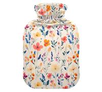 Summer Small Flowers Beige Hot Water Bottles with Soft Cover, 1L Hot Compress Bag for Neck Shoulder Warmer