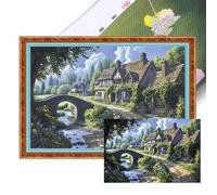 Summer Small Town Full 11CT 3 Strands DIY Stamped Cross Stitch Kits Large Size 70x50cm Needlework Embroidery Kit for Beginners Adults Home Decor