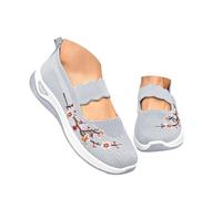 Summer Sneaker for Women Ladies Mesh Slip on Trainers Sketches Wide Fit Ankle Strap Low Wedge Trainers UK Size Shoes Size 6 Lightweight Running Training Shoes Walking Breathable Mesh Sneakers Grey
