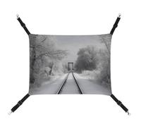 Summer Snowy Train Tracks Printed Pet Hammock for Cage Hanging Pet Hammock Bed with Metal Hooks for Guinea Pigs, Hamsters, Gerbils, Kittens, Cat Cages
