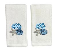 Summer Soft Absorbent Bathroom Coastal Guest Embroidered Fingertip Towels: Sealife Shell Starfish Coral Design, 2 Piece 12" x 18" Inches (Antigua Tip)