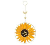 Summer Solstice Sunflower Suncatcher - Sunflower, Pentagram, Star, and Crescent Moon Design Metal and Resin Craftsmanship - Brightens Spaces with Cheerful Glow and Vibrant Colors