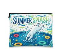 Summer Splash Makeup Bag, Playful Polar Bear Cosmetic Travel Pouch for Women, Portable Small Canvas Zipper Organizer, Blue, 7x9 Inch, Splash