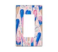 Summer Sports Light Switch Cover Plates/Outlet Covers, Peach and Blue Baseball and Ice Cream Design, Fun Thermoplastic Wall Plates, Standard Size Single Rocker