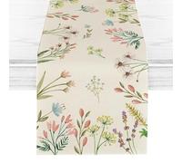 Summer Spring Table Runner, 13 x 72 Inch Floral Leaves Table Runners for Kitchen Dining Table Decoration, Home Bridal Shower Party Decor, Burlap Style Polyester