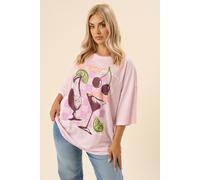 'Summer Spritz' Oversized Boxy T-Shirt Yours Light Pink 26-28