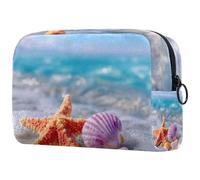 Summer Starfish and Seashell on The Beach in Sea Water Cosmetic Makeup Bag Small Travel Zipper Pouch Portable Toiletry Bag Makeup Organizer for Women Girls
